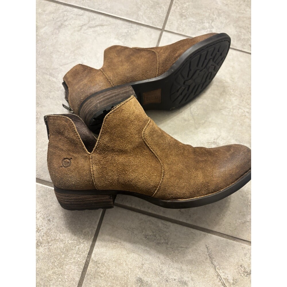Born Shari II Boot Womens 8.0M Brown Rust Suede Leather Back Zipper Heel Booties